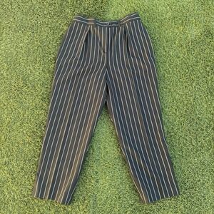 Vintage 80s Escada Margaretha Ley Striped 100% Wool Black Trousers Size 42 30x26